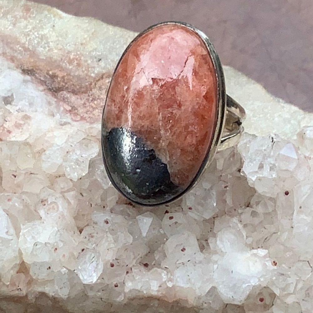 WAGNERITE & PYRITE 925 STERLING SILVER RING, SIZE 6.75